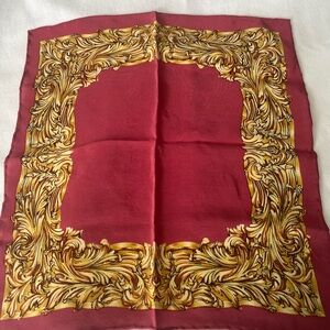 Mondi Silk-Look Decorative pocket square in Burgundy with Ornate Gold Border